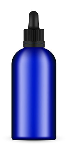 Frasco de Vidrio 100 ml Rosca 18 Azul (tapa negra / goma negra)