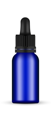 Frasco de Vidrio 20 ml Rosca 18 Azul (tapa negra / goma negra)