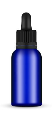 Frasco de Vidrio 30 ml Rosca 18 Azul (tapa negra / goma negra)
