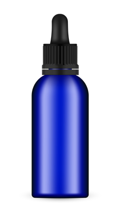 Frasco de Vidrio 50 ml Rosca 18 Azul (tapa negra / goma negra)